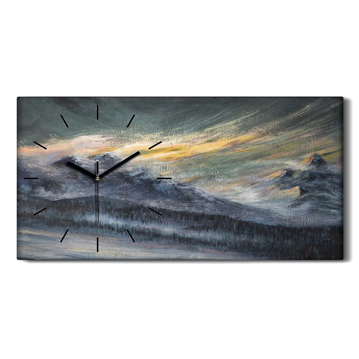 Horloge sur toile moderne montagnes d'hiver décoration murale salon silencieuse 60x30