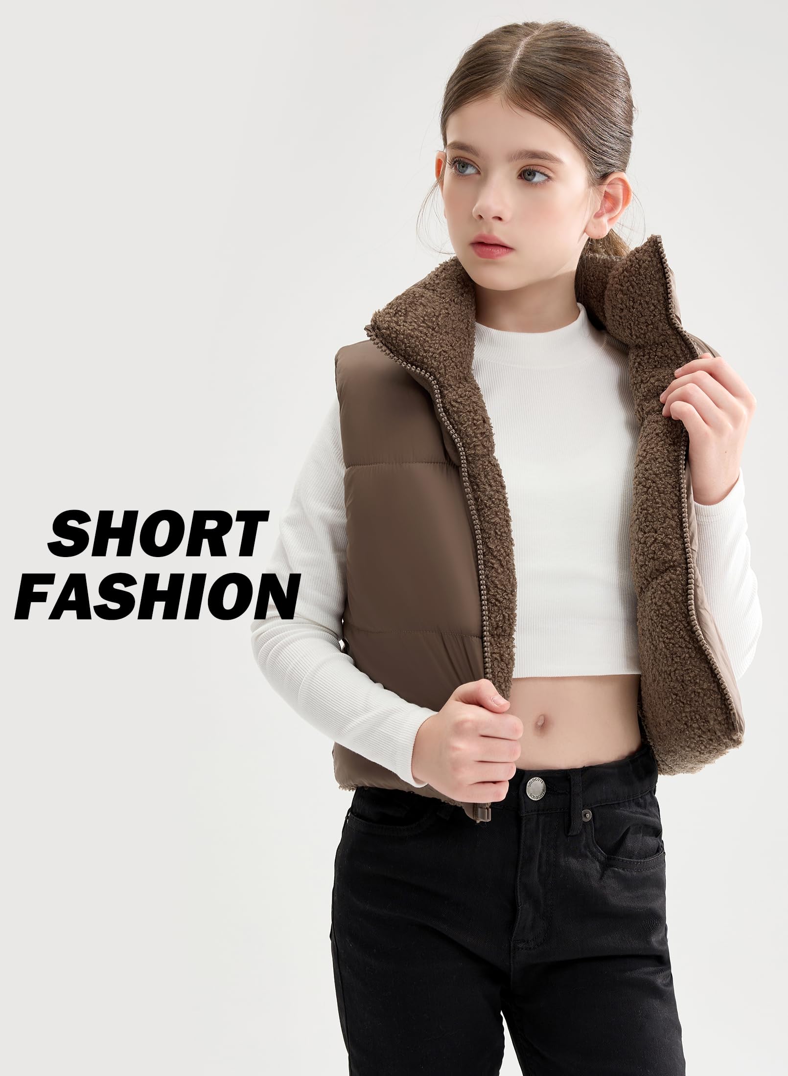 SOLOCOTE Chaleco de Invierno Reversible para Niñas con Capucha y Forro de Sherpa Chaleco Grueso sin Mangas para Niños