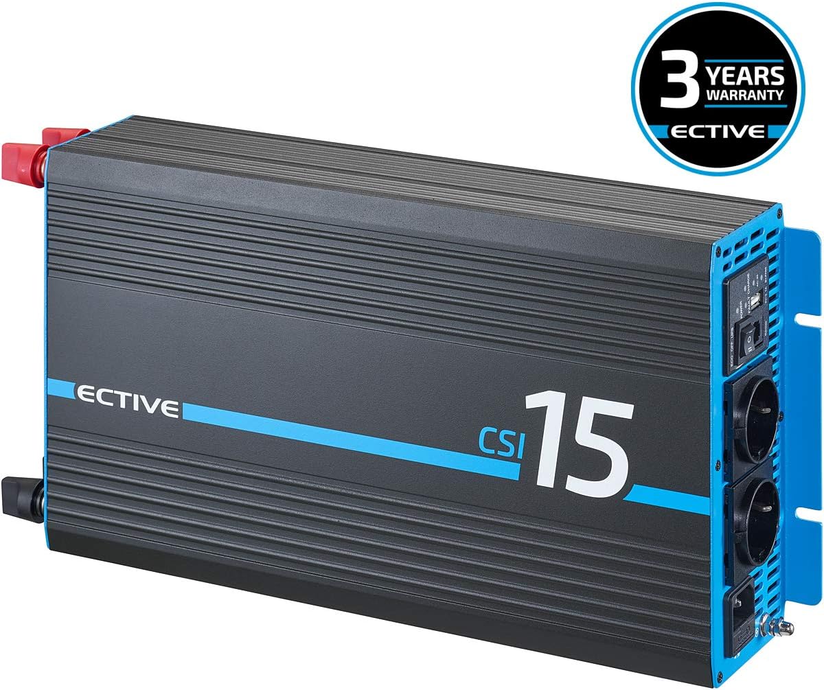 മുകളിൽ view of the ECTIVE CSI 15 inverter, highlighting the cooling fins and overall compact design.