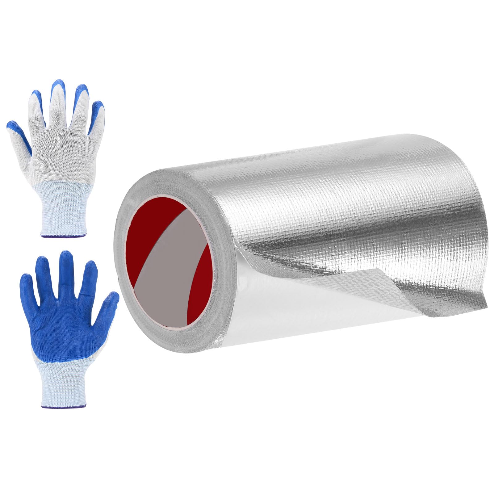 sourcing map 1 Pack Fiberglass Aluminum Foil Tape, 150mm x 20m Adhesive Aluminum Foil Heat Shield Tape Heat Resistant Sealing Tape High Temp Protection with Gloves for HVAC, Pipe, Auto โ image 1