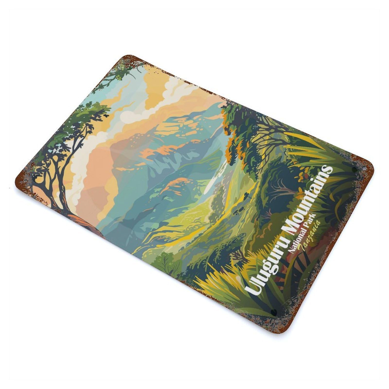 Uluguru Mountains National Park Tanzania Rust Effect Tin Sign 11.8"x7.9", Farmhouse Wall Decor for Farmhouse, Kitchen And Entryway Decor