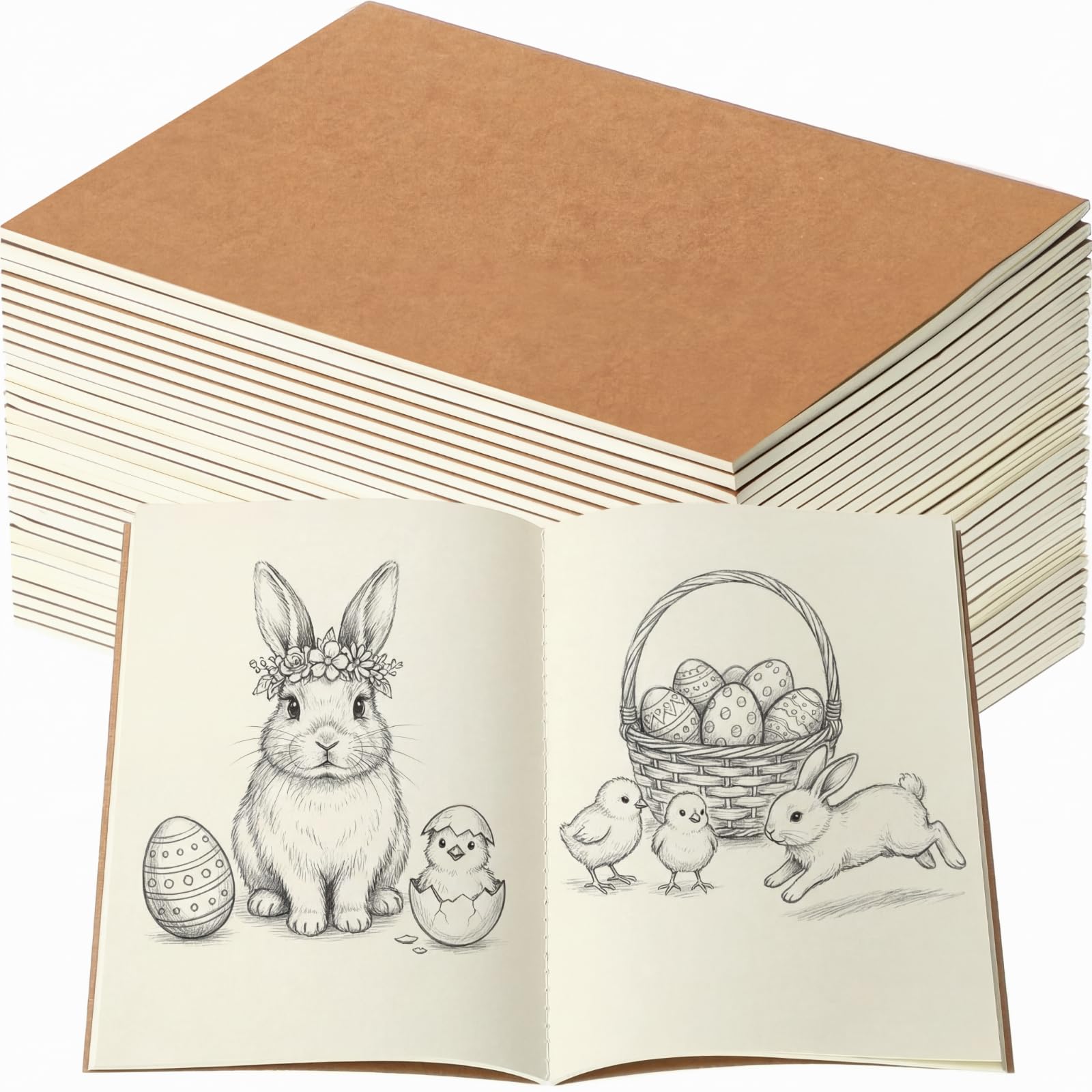 Thenshop 30 Pcs A5 Kraft Notebooks Blank Journal Bulk Unlined Paper Sketchbooks Composition Notebooks 60 Pages 8.3 x 5.5 Inch for Students Office