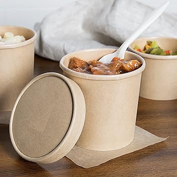 VIK 500 ML Round Disposable Container Box With Lids (Pack of 25), Biodegradable Kraft Paper food storage Bowl, Take Away Box, kitchen Restaurants, Parcel, Brown (Height - 8 cm, Width - 10 cm)