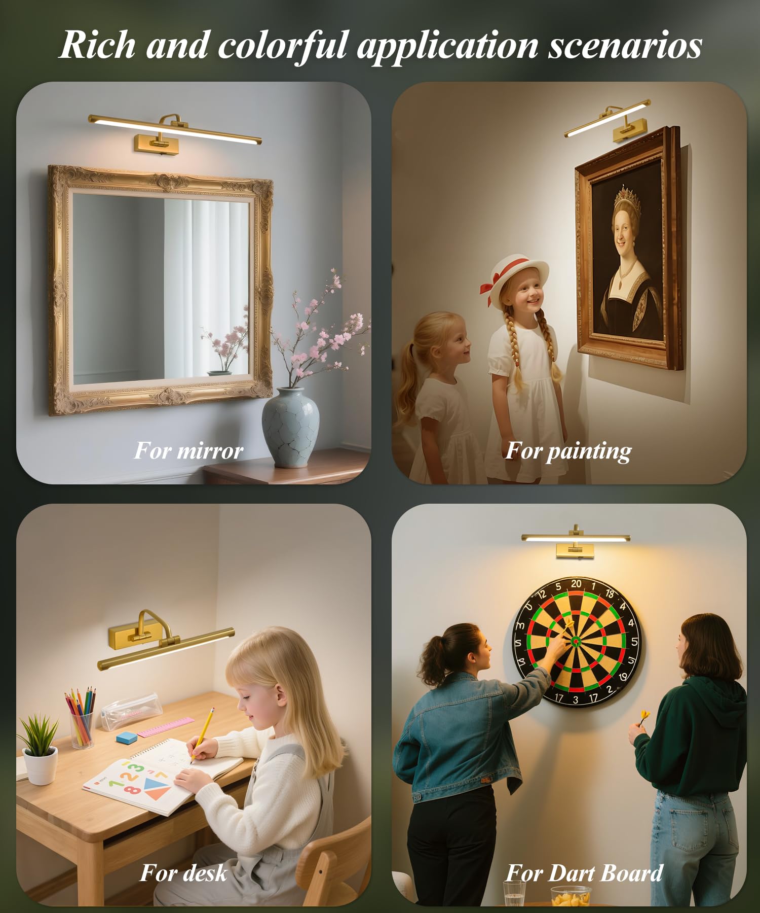 Kabellose Bilderleuchte für Wand, wiederaufladbares Licht für Bilder mit Fernbedienung & Timer, 40,6 cm dimmbares Goldkunstlicht für Gemälde, batteriebetriebene LED-Wandleuchte mit 3CCT für