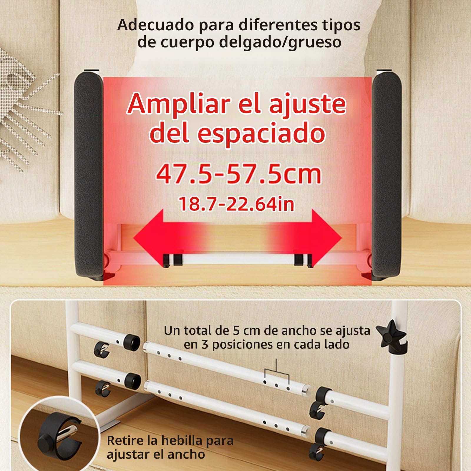 Ayuda para Elevar el Sofá, Riel de Ayuda de Pie para Sofá 6 Alturas Ajustables, Ancho Ajustable, Ayuda para levantarse para Pacientes, Personas Mayores y discapacitados Barra de Agarre de Seguridad