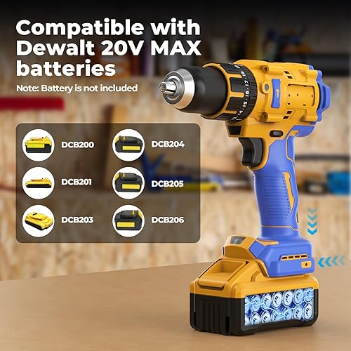 Miniatura 4 de Taladro de Martillo Inalámbrico Compatible con Batería Dewalt 20V Max (Sin Batería) Taladro Eléctrico con Motor Sin Escobillas, Mandíbula Metálica