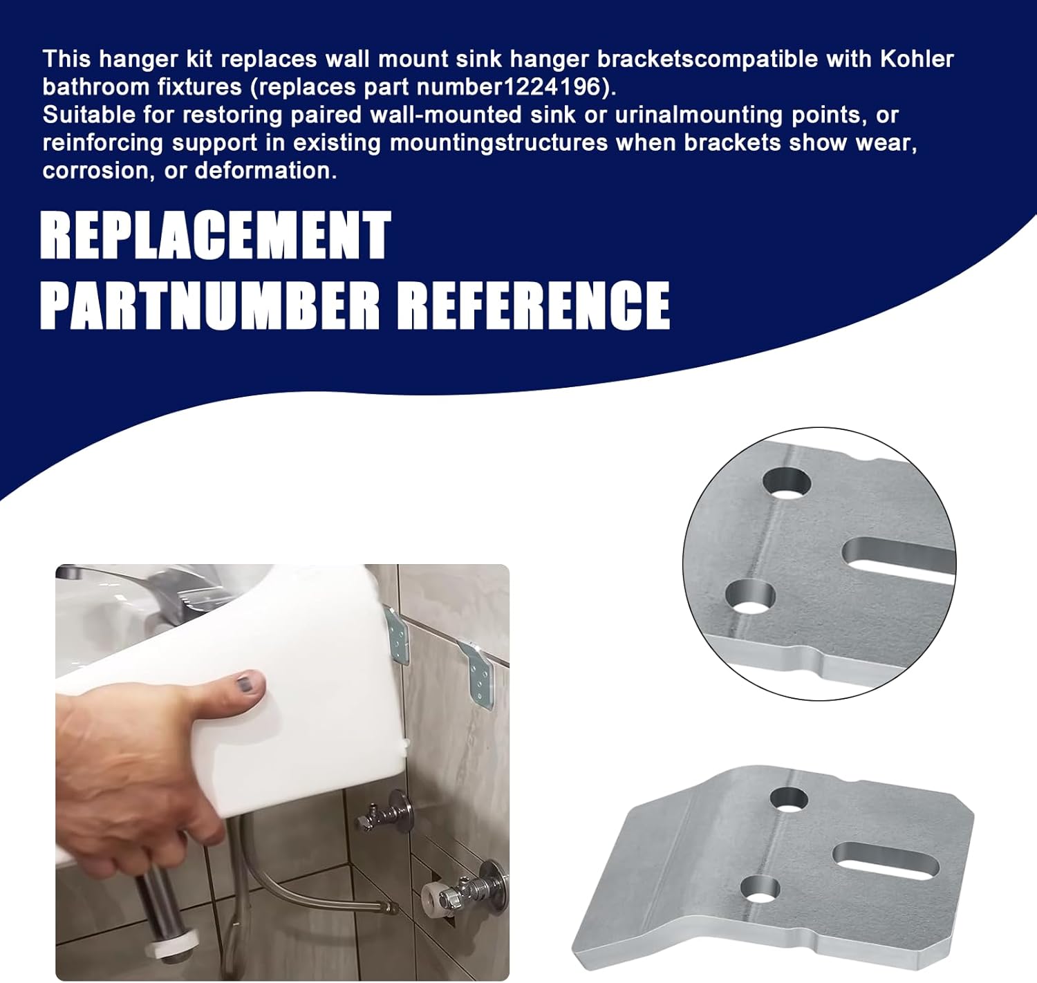 4 Pack 1224196 Wall Mount Sink Hanger Kit - Compatible with Kohler Wall-Mounted Sinks, Urinals & Pedestal Sinks, Bathroom Wall Mounting Hardware