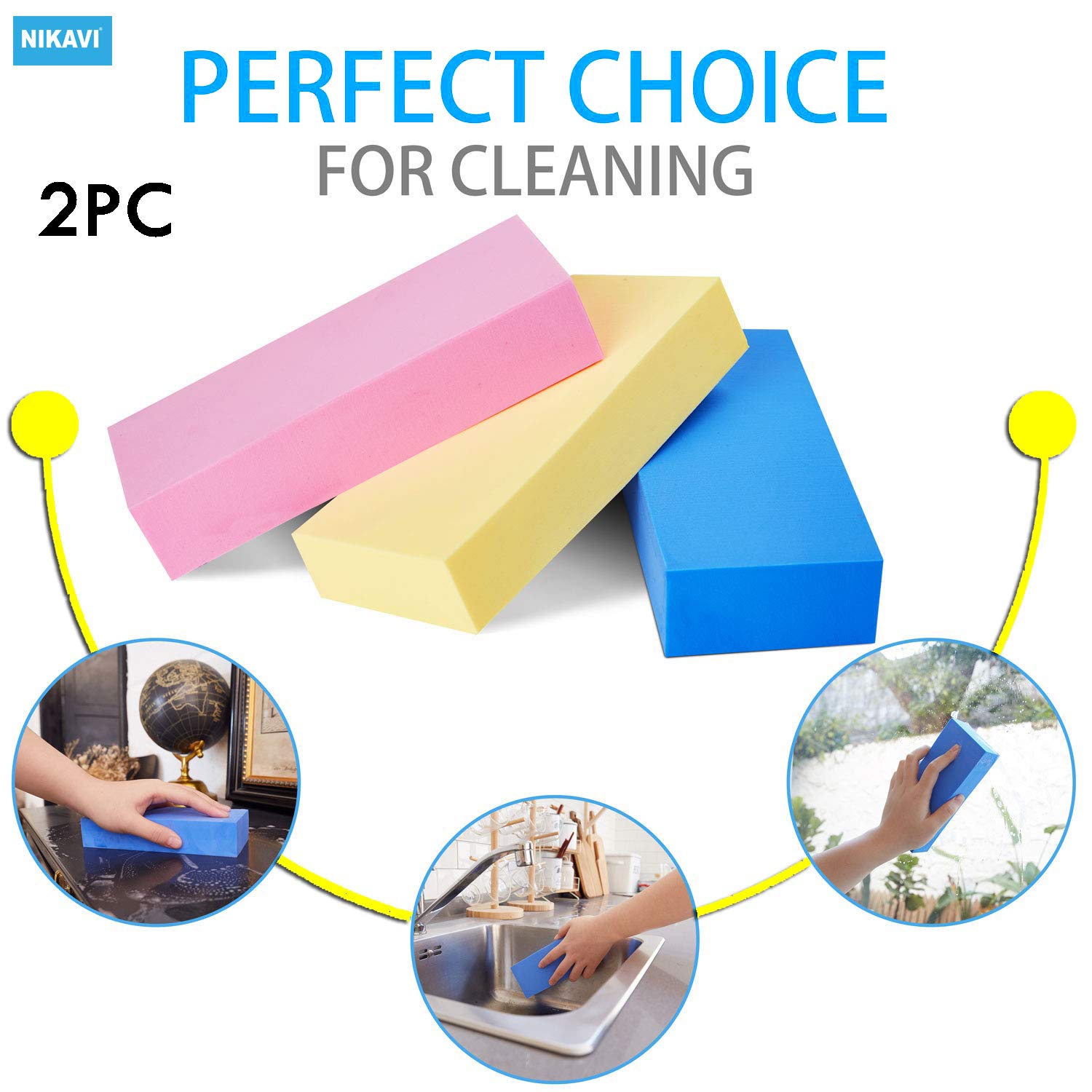 NIKAVI Polish Foam Car Wash Sponge, Lint Free - Scratch Free - Ultra Soft Automobile Cleaning Sponge, Multicolor (2Pc) - Image 4 thumbnail