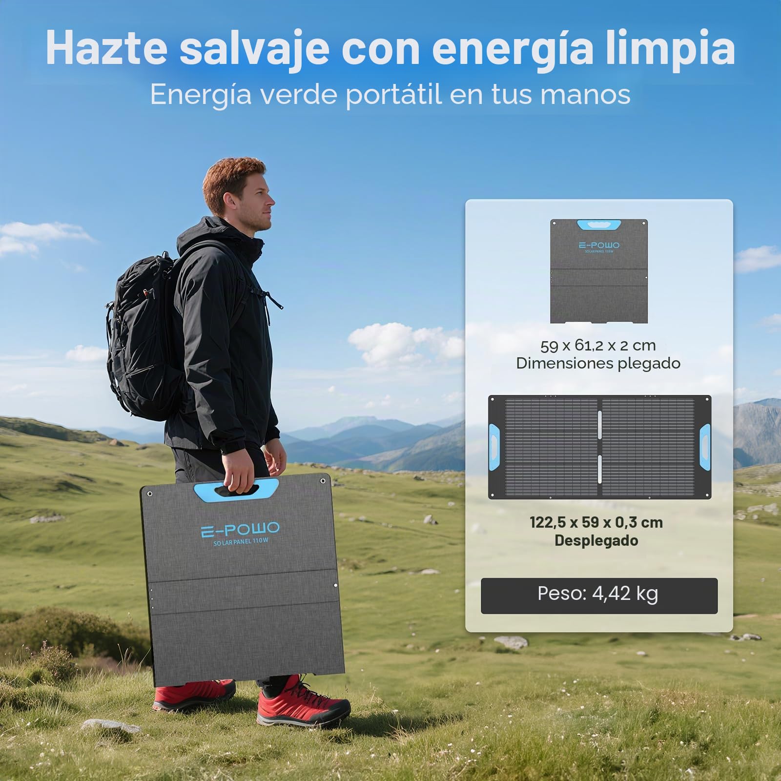Panel solar plegable de 110 W con USB-C PD 65 W y USB-A QC 3.0, IP67 resistente al agua, 23,5% de eficiencia ETFE cargador con soporte para camping, autocaravana, estación de energía, portátil
