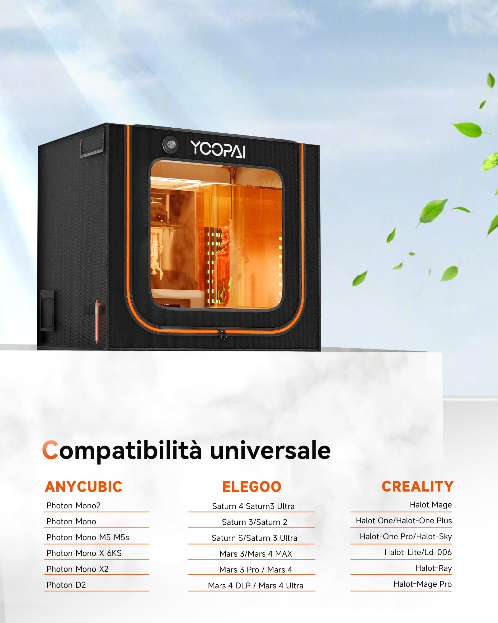 YOOPAI Involucro 3D Doppio Scomparto Ventilato - Per 2 Stampanti Resina o Stampante + Cura UV, Antipolvere, Eliminazione Odori, Compatibile Anycubic/Elegoo/Creality (80x55x73cm)