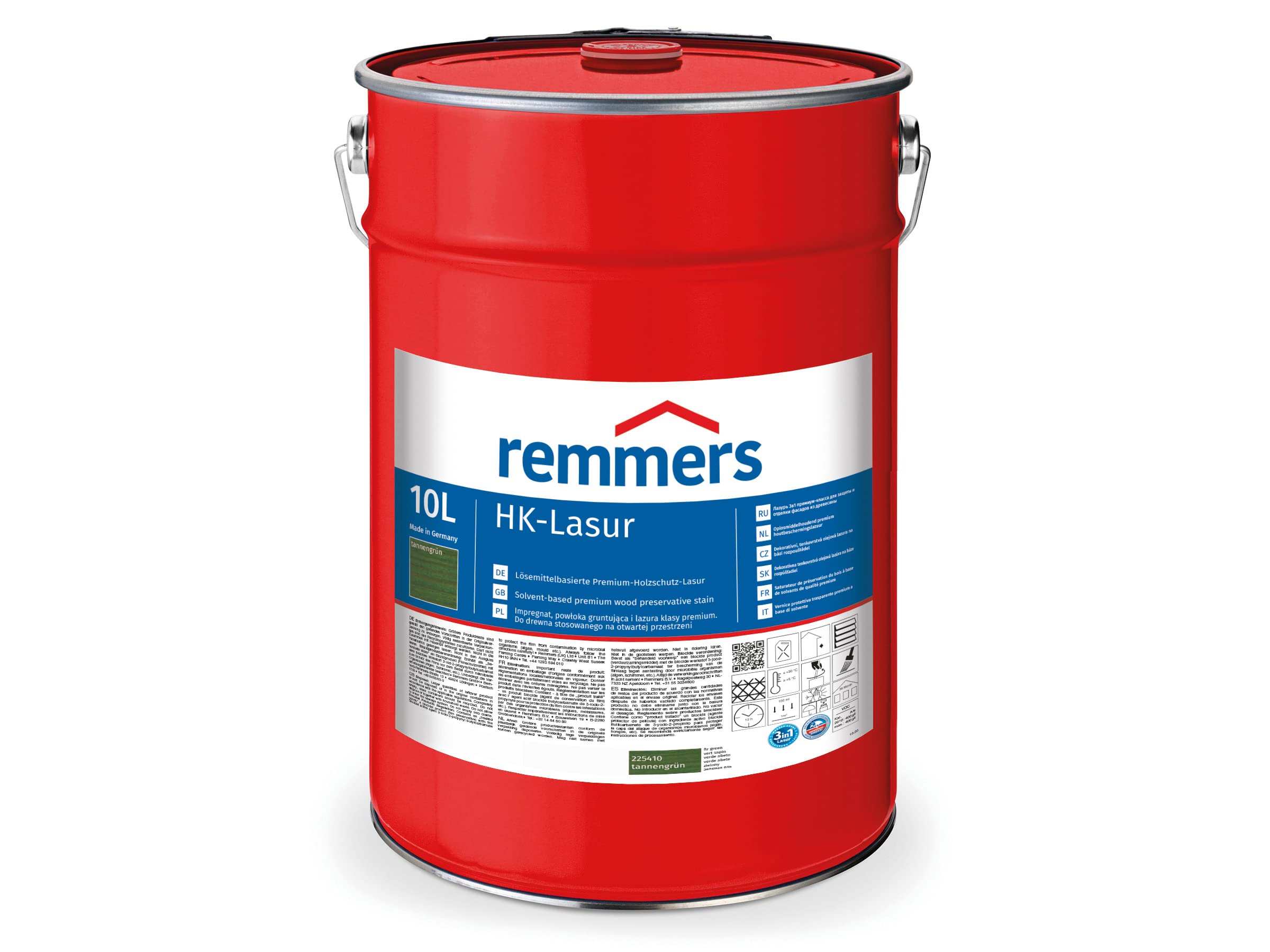Remmers HK-Lasur 3in1 tannengrün, 10 L, Holzlasur aussen, 3in1: Imprägnierung, Grundierung & Lasur, Holzschutz vor Feuchtigkeit & UV-Strahlung