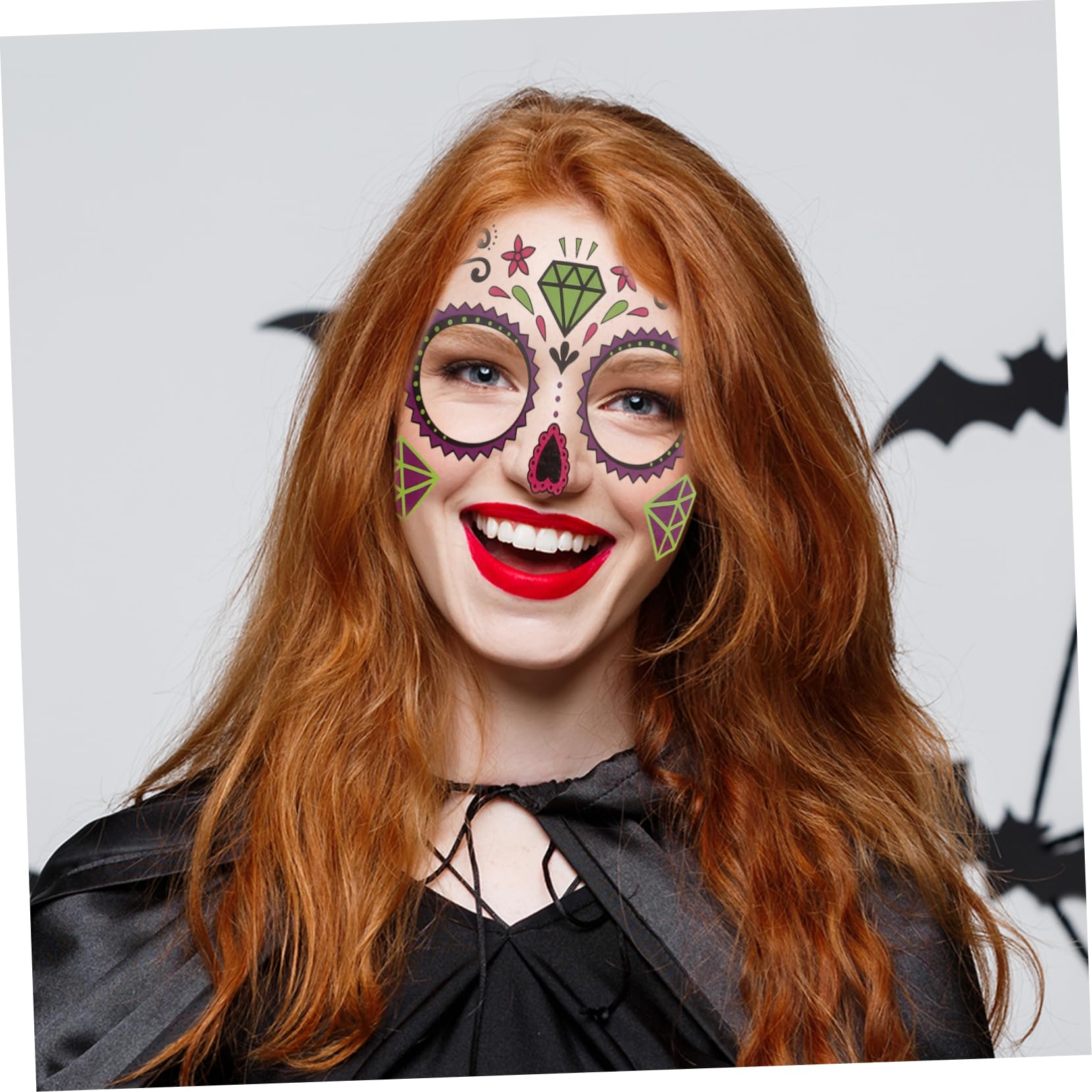Mikinona 80 Fogli Adesivi Faccia Di Halloween Adesivi Tatuaggio Scheletro Arredamento Festa Tatuaggio Temporaneo Di Halloween Adesivo Con Teschio Stampa a Trasferimento D'acqua