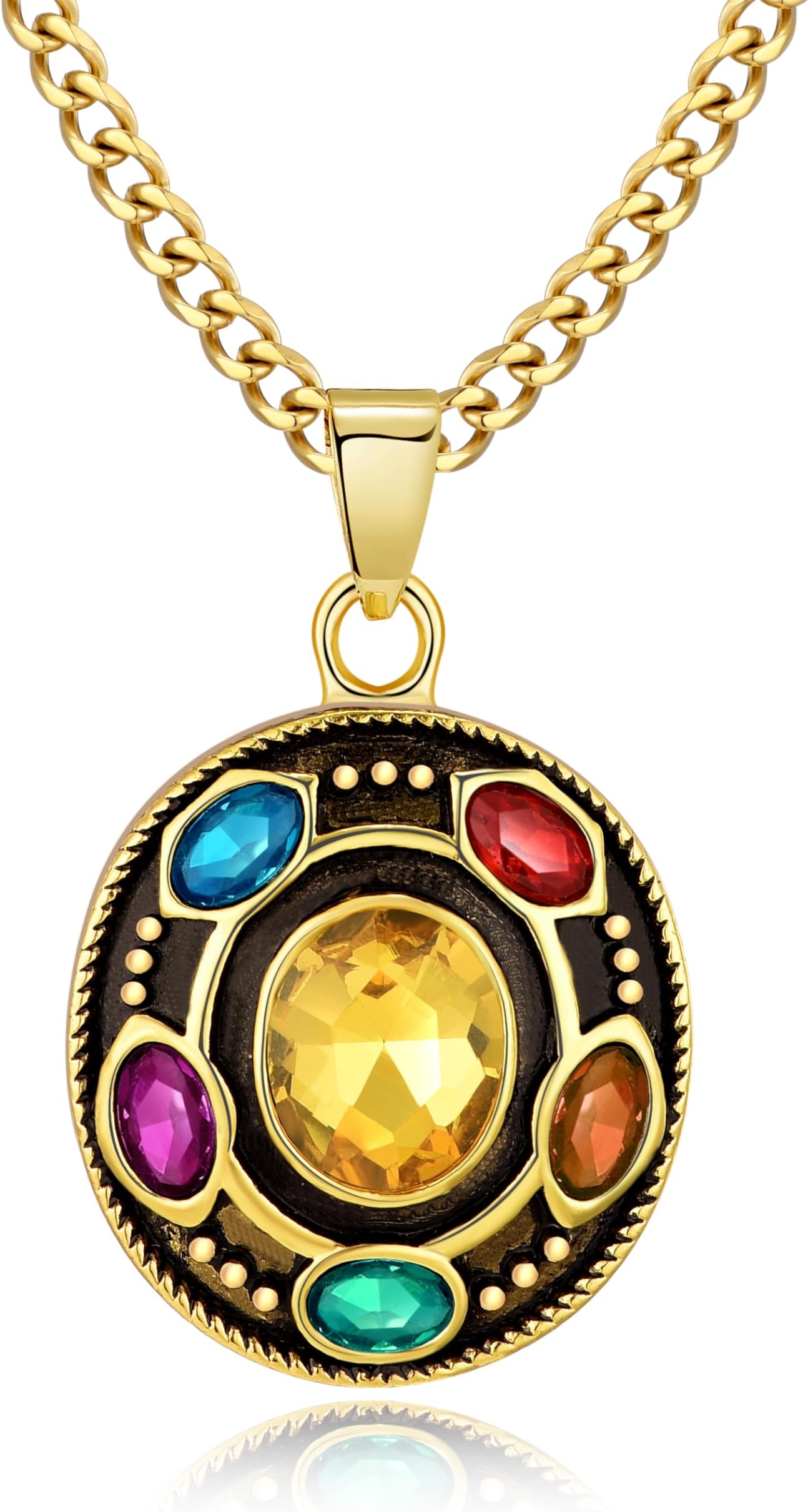 HELORET Infinity Gauntlet Necklace Thanos Infinity Stone Pendant Jewelry Gifts for Teen Son Daughter Men Women