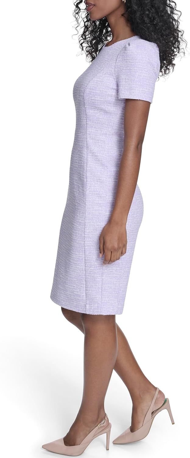 Calvin Klein Women's Short Sleeve Round Neck Tweed Sheath Dress