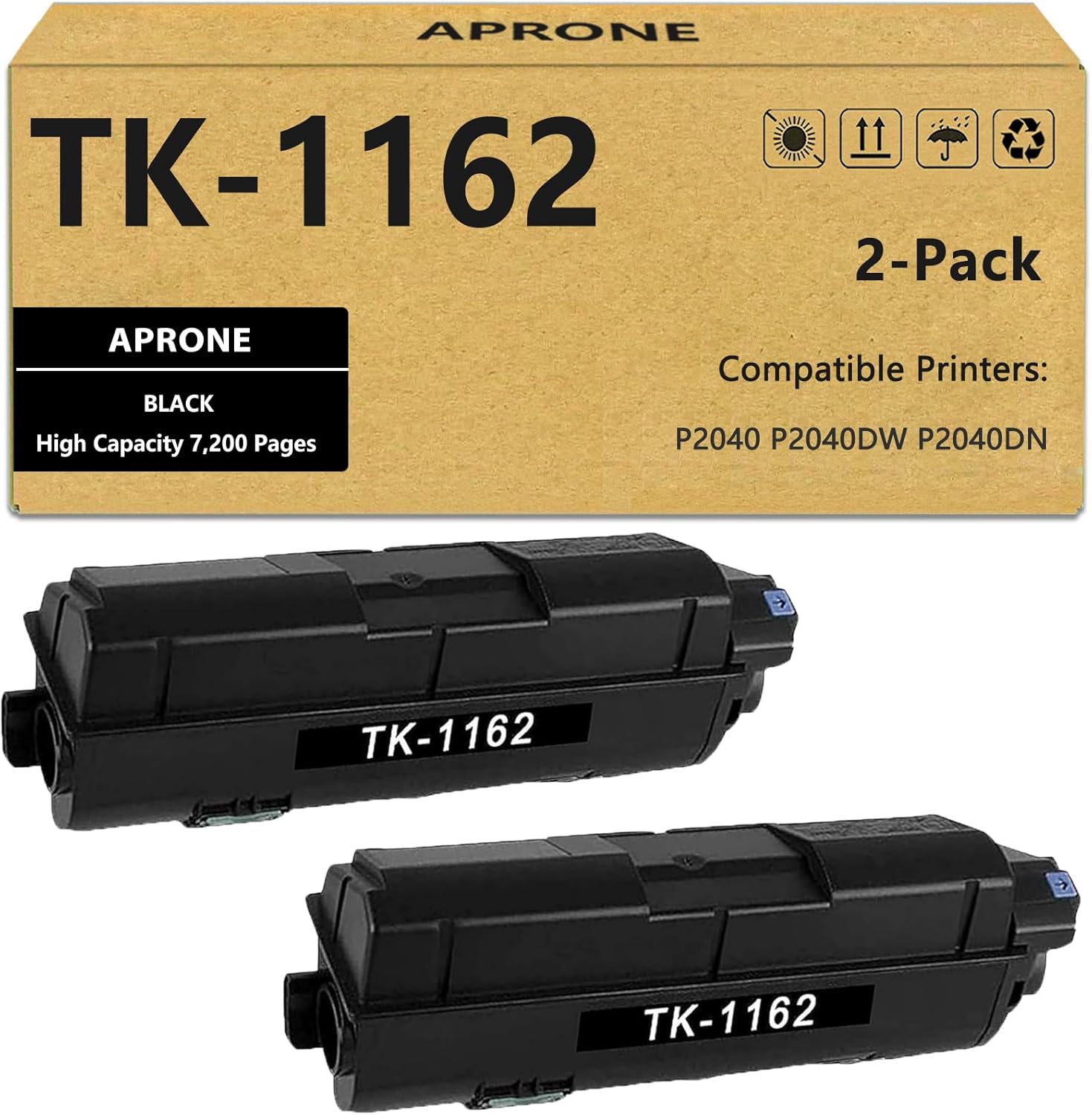 APRONE TK1162 TK-1162 Toner Cartridge Compatible with ECOSYS P2040 P2040DW P2040DN Printer 7,200 Pages Extra High Capacity (Black,2-Pack)