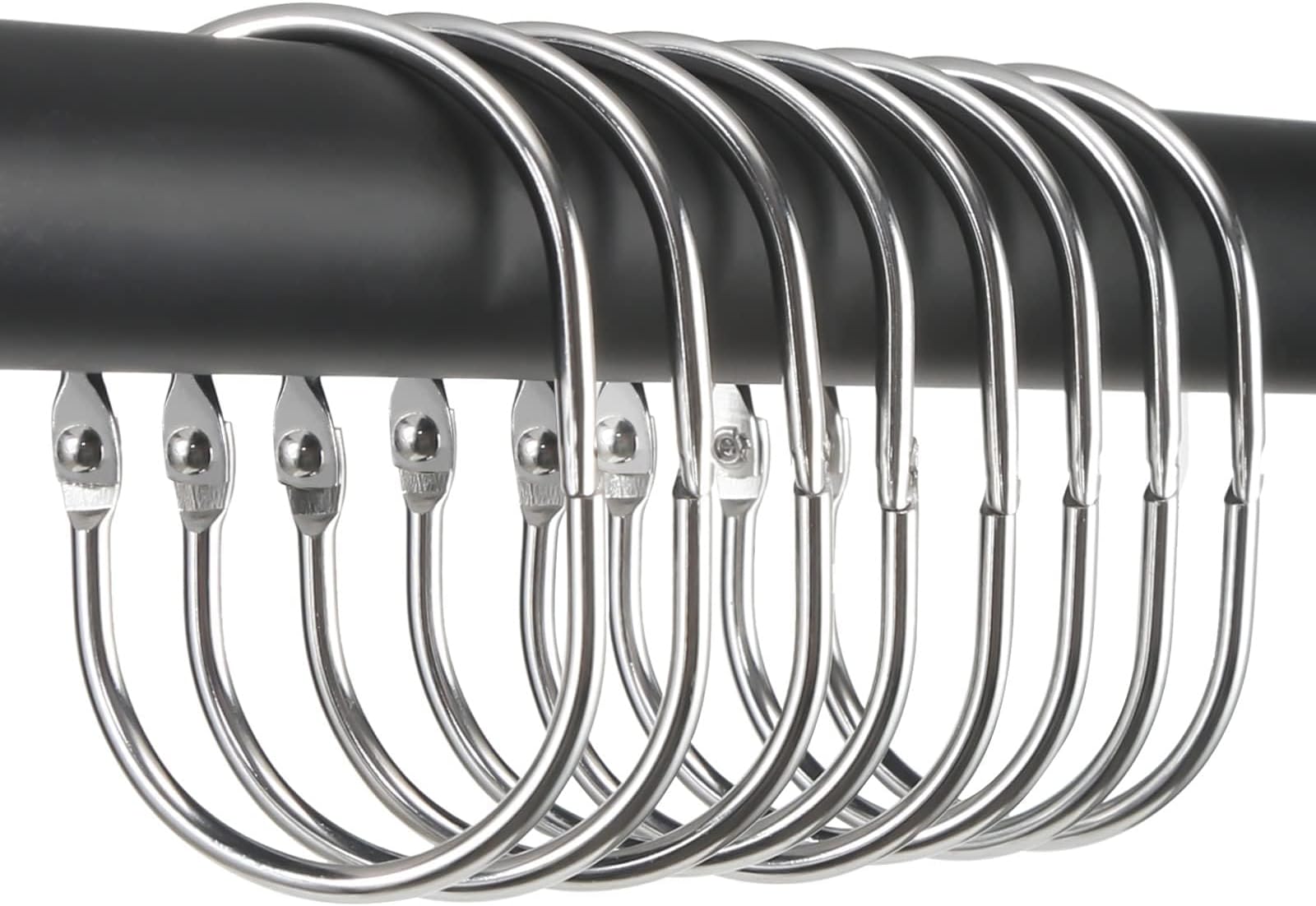 Goowin Shower Curtain Rings, 12 Pcs Shower Curtain Hooks, Oval Snap Shower Rings for Curtain, Metal Shower Curtain Rings Rust Proof, Glide Smoothly Shower Hooks for Shower Curtain Rod (Chrome)
