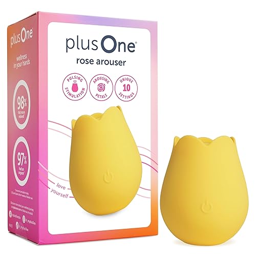 plusOne Rose Toy Vibrator for Women, Clitoral Stimulator Made of Body-Safe Silicone, Waterproof, USB Rechargeable and 10 Pulsing Settings, Yellow - Yellow