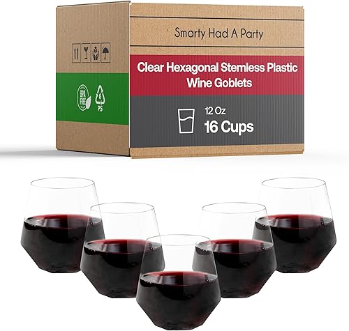 Smarty Had A Party Vasos de plástico de 12 onzas Copas de vino de plástico, 48 vasos de plástico para vino, café, cócteles Perfecto para bodas,