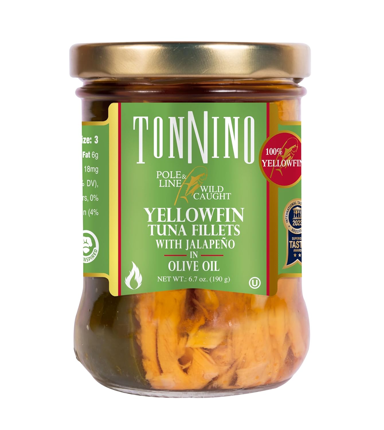 Tonnino Tuna Fish Yellowfin Pole&Line - Jalapeno in Olive Oil – Pack of 6 – Alternative to Salmon – Protein Snacks – Ready to Eat Meals in Can