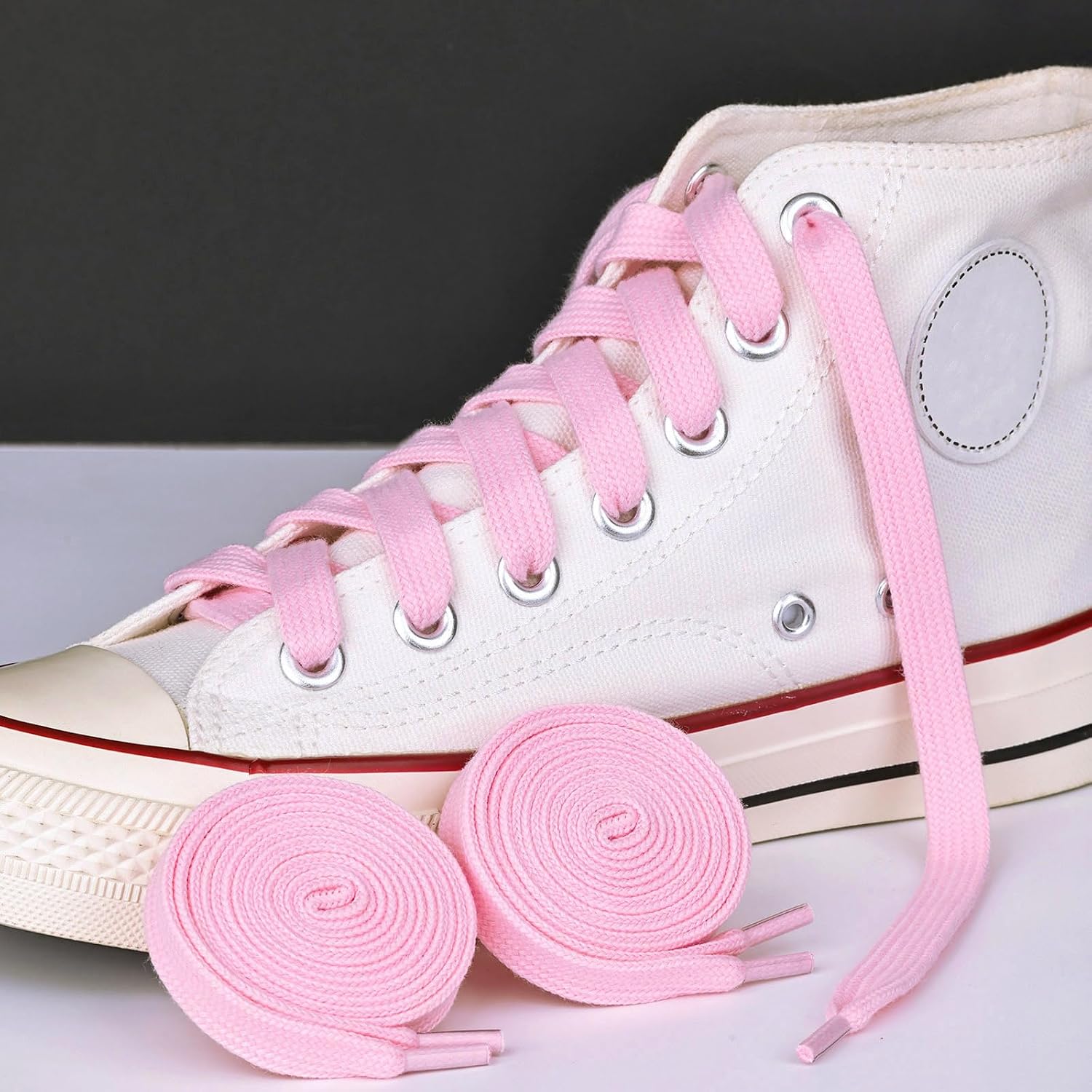 Booyckiy 2 Pairs Flat Shoe Laces for Sneakers 2/5" Poly Cotton Shoelaces for Womens