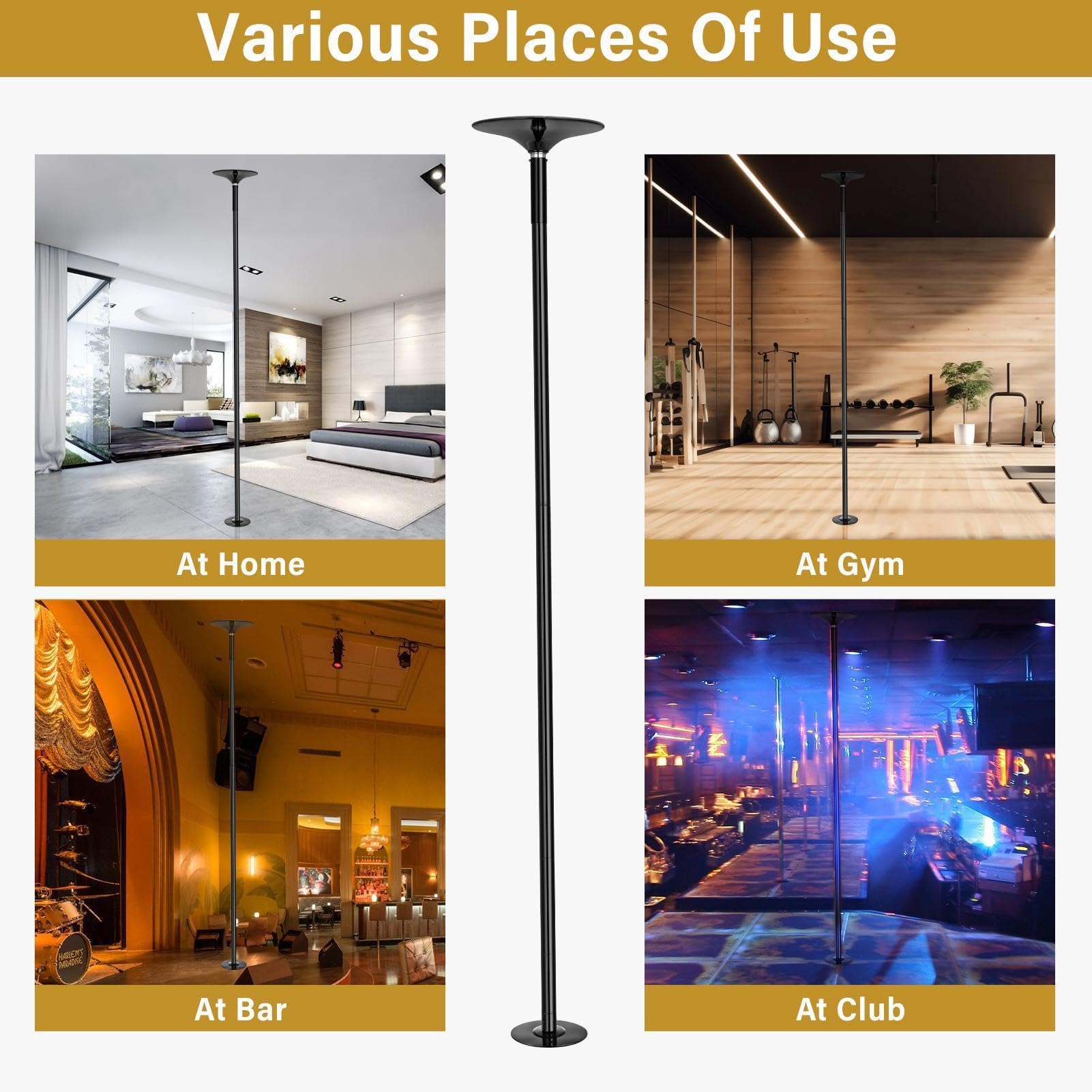 Poledance - Asta professionale per pole dance, regolabile in altezza, 223-280 cm, statica e girevole, con prolunga, in acciaio cromato, portata 200 kg, per pole dance, ginnastica, fitness