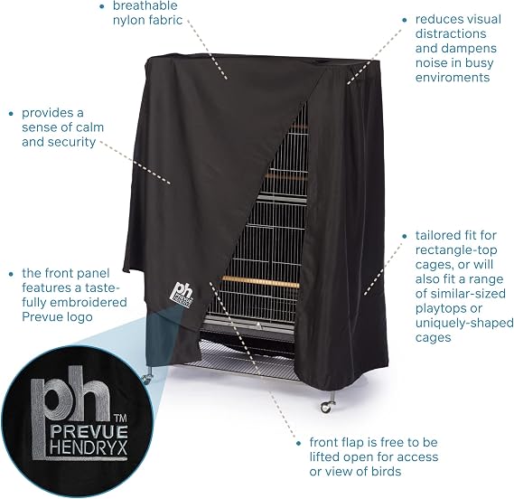 Prevue Pet Products Universal Bird Cage Cover, Dark Colored Drape for Animal Crate, Night Cover for Cages, Distraction and Light Eliminator, Black | Good Night Cage Cover, Bird Accessories, Blocks Light, Breathable Nylon Fabric