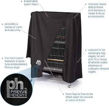 Prevue Pet Products Universal Bird Cage Cover, Dark Colored Drape for Animal Crate, Night Cover for Cages, Distraction and Light Eliminator, Black | Good Night Cage Cover, Bird Accessories, Blocks Light, Breathable Nylon Fabric