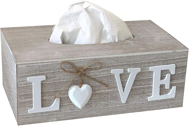 Tissue Box 24.5 x 14 x 9.5 cm MDF Wooden Box Love Box Tissue Box Storage Box Shabby Look