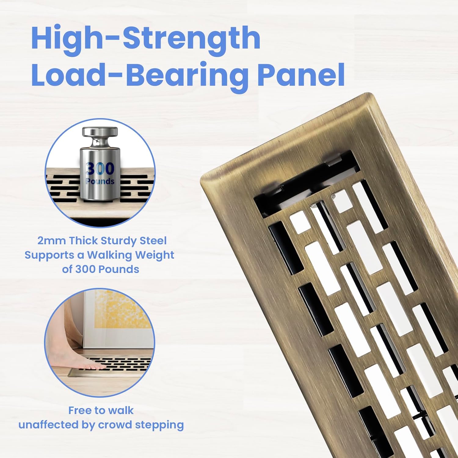 howeall 2x12 inches 2 pack heavy duty walkable floor register - easy adjust air supply lever decorative floor vent covers - boston design vent covers for home - antique brass 2x12 inches antique brass 2pcs