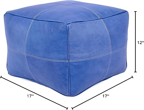 Miniatura 123 de Marrakesh Gallery Funda otomana de cuero - Puf cuadrado marroquí, sala de estar, dormitorio otomano Marrón,Beige Bronceado,Azul,Marrón (Dark