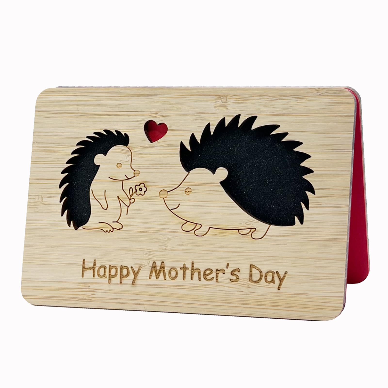 Della Stella Mothers Day Cards,Handmade Bamboo Greeting Cards,Wooden Thankyou Card,Mother's day Card for Mom,Mum,Hedgehog mom