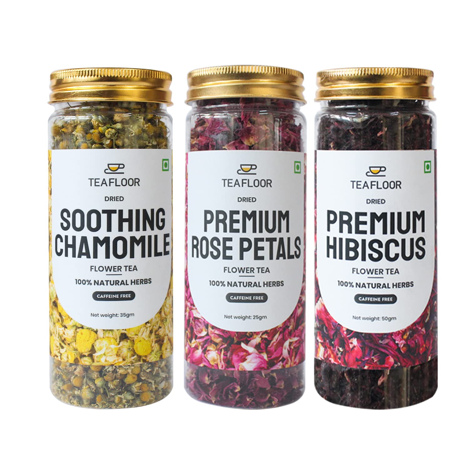 TeaFloor- 3 In 1 Combo | SOOTHING CHAMOMILE TEA 35g, PREMIUM ROSE PETALS 25g, PREMIUM HIBISCUS TEA 50g,| Good for Hair & Skin | Stress Relief Tea | 150 Cups - 110g | Caffeine Free Tea | Flower Tea (B0BXK8SRXH) Amazon Price History, Amazon Price Tracker