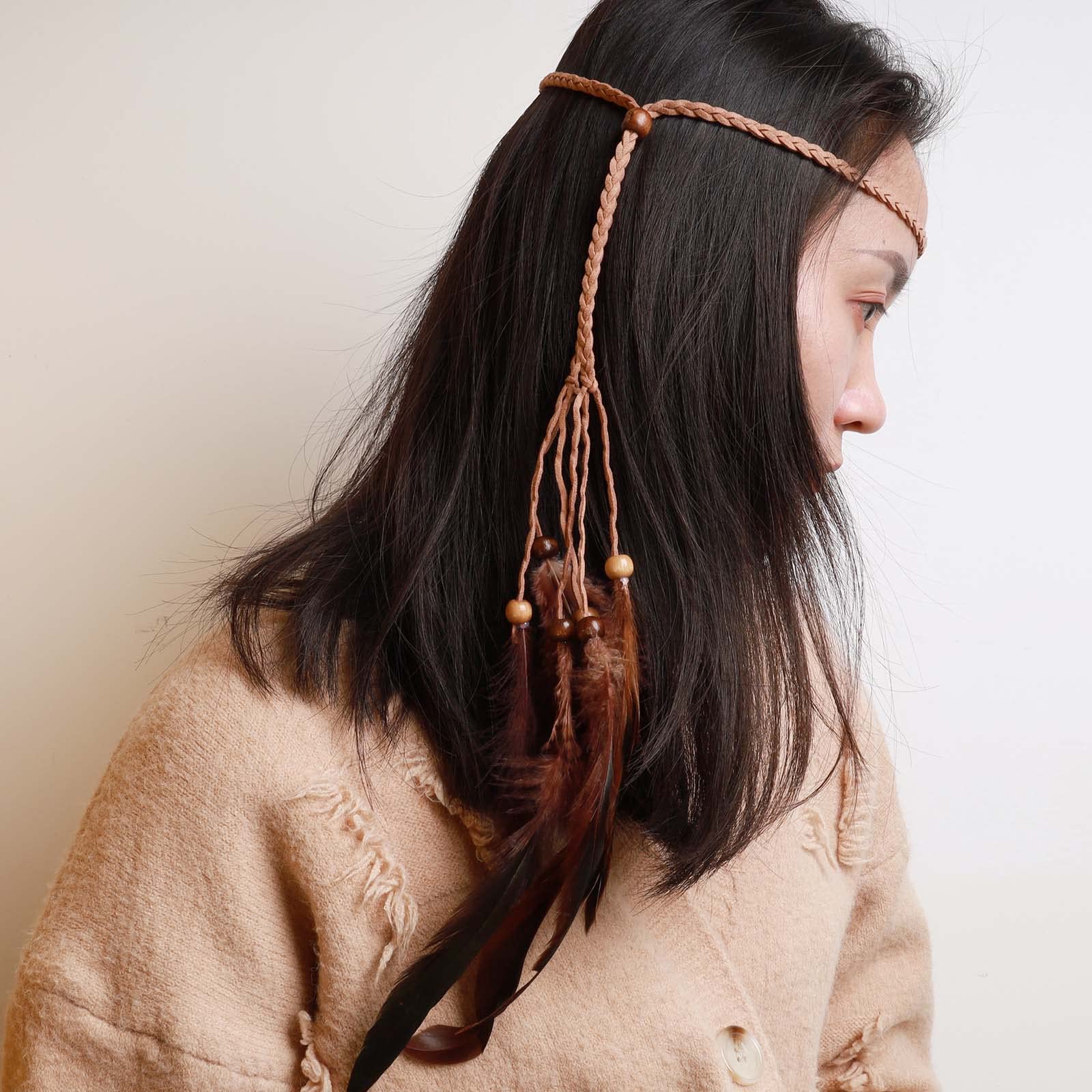 Fascia per capelli in stile bohémien per donne, bandana per capelli all'uncinetto per ragazze, fascia larga per capelli, con stampa floreale all'uncinetto