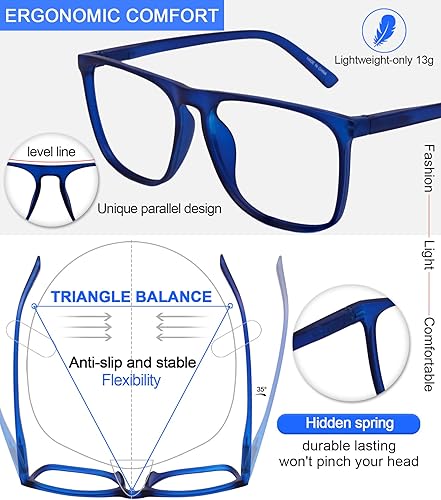 Miniatura 5 de MARE AZZURO Lentes de lectura con bloqueo de luz azul para hombre, tamaño grande, cuadrado, para lectura de computadora, 1.0, 1.25, 1.5, 1.75, 2.0,