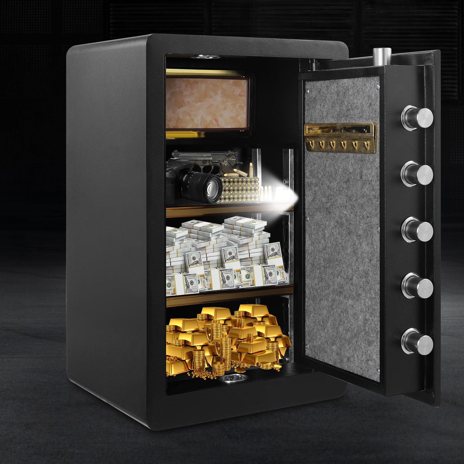 Sararoom Cassaforte in acciaio, 73 l, sicurezza per casa, cassaforte per mobili, cassaforte per hotel, 60 x 32 x 38 cm, con blocco tastiera digitale, ripiano rimovibile, ignifugo, impermeabile per