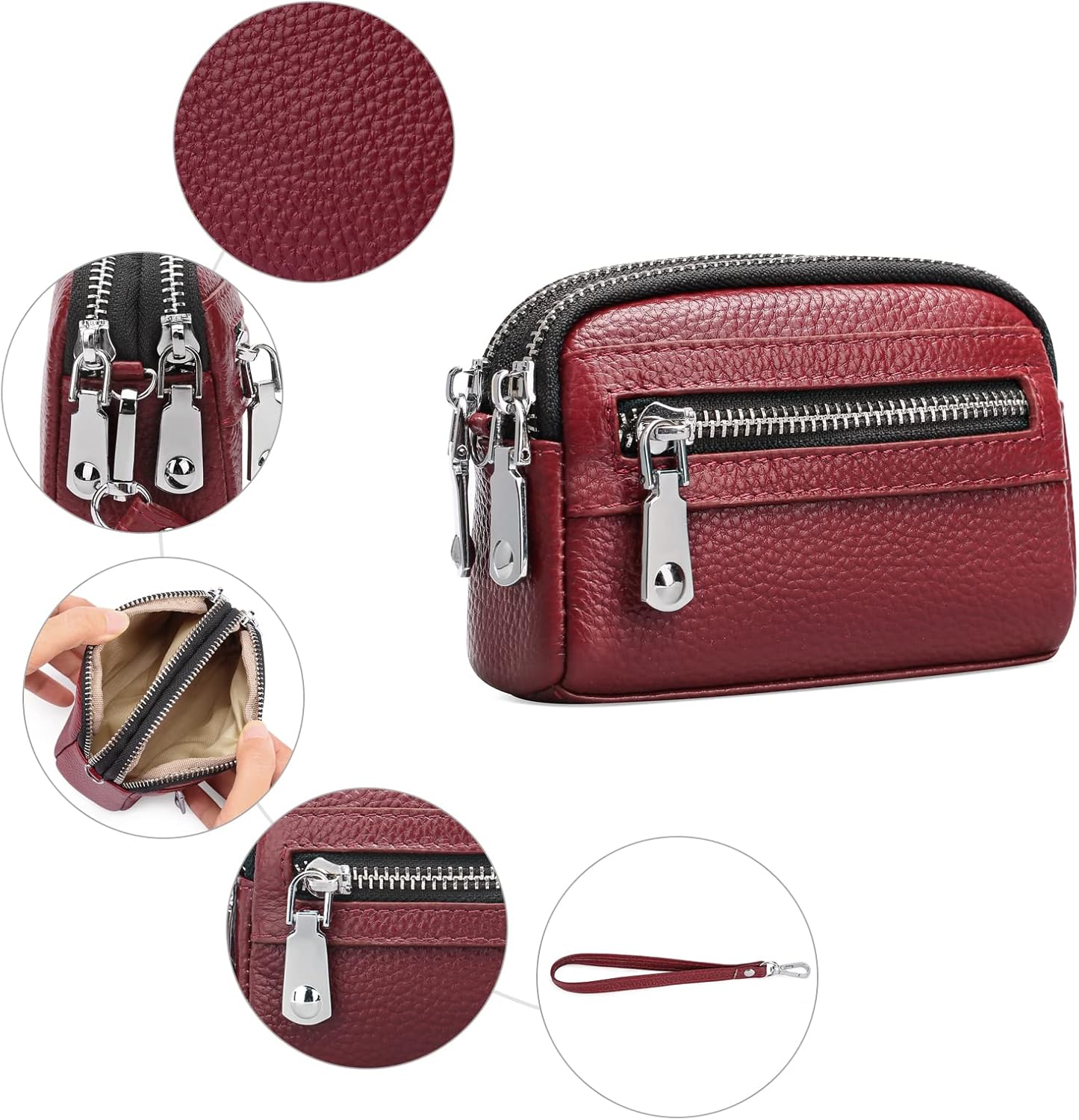 SENDEFN Coin Purse for Women Leather Wristlet Double Zip Around Small Change Pouch - Image 3