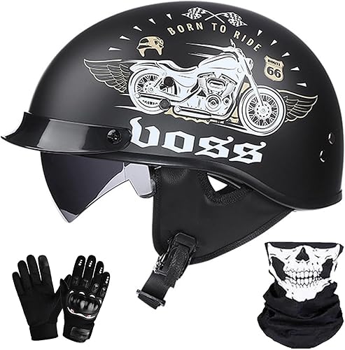 Casco retro de motocicleta para adultos, hombres y mujeres, estilo alemán vintage, media cara, casco de calavera, casco de motocross, casco de
