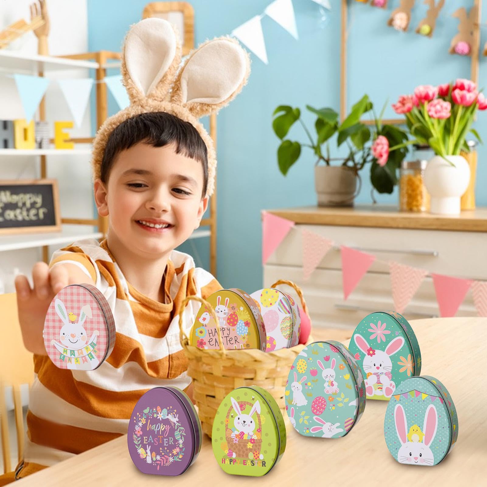 Easter Candy Jar, króliczka Candy Jar 8x w kształcie jajka czekoladowe | Stołowe elementy, dekoracyjny pojemnik do przechowywania żywności, dekoracja wielkanocna na czekoladowe c