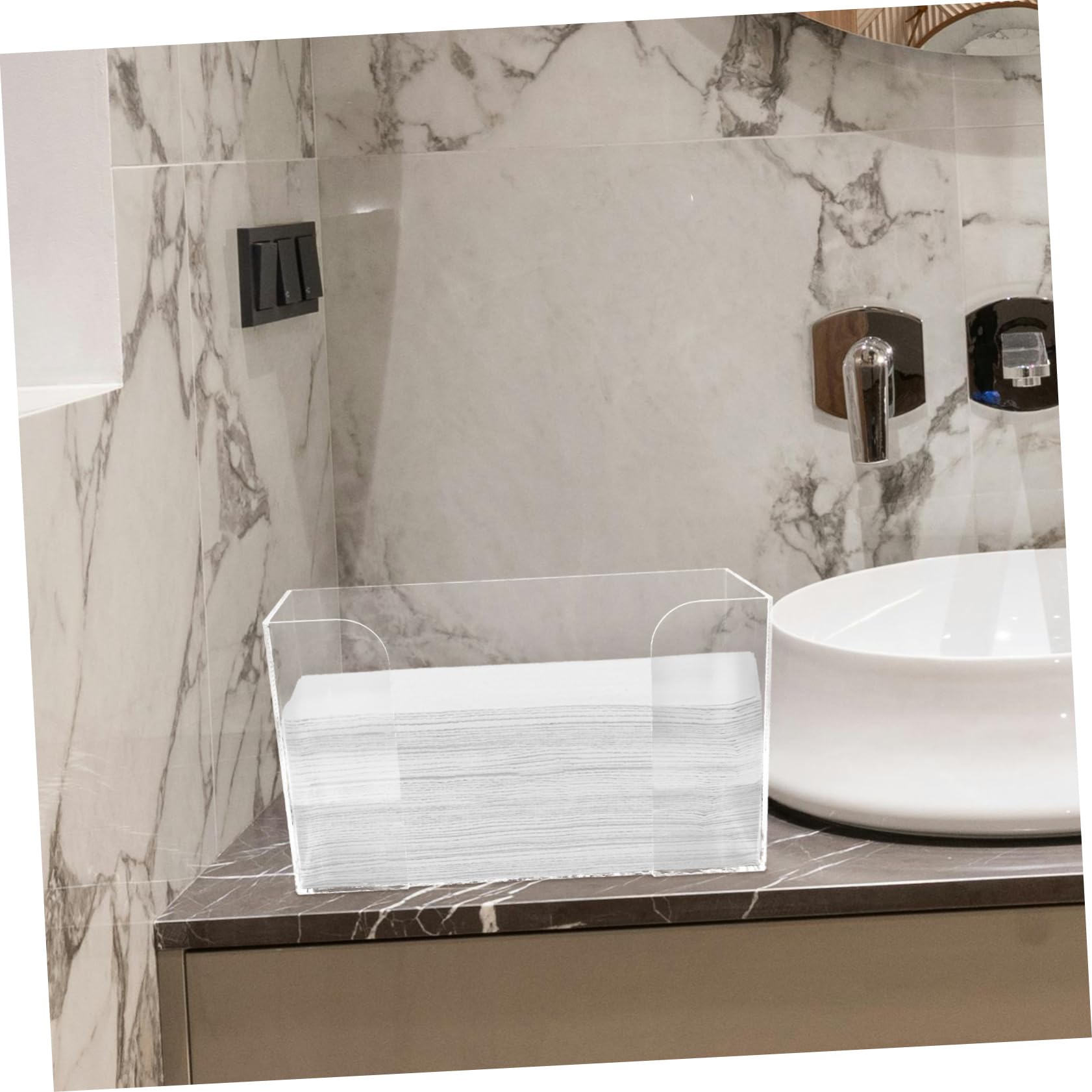 Transparenter Acryl Tuchspender für Schreibtisch und Schminktisch