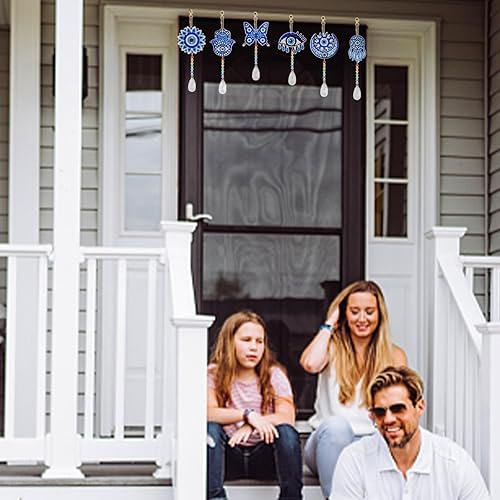 Miniatura 8 de ORIGACH 6 piezas de pintura de diamante de animales, campanillas de viento de doble cara 5D búho gato colibrí pintura arte diamante carillón de