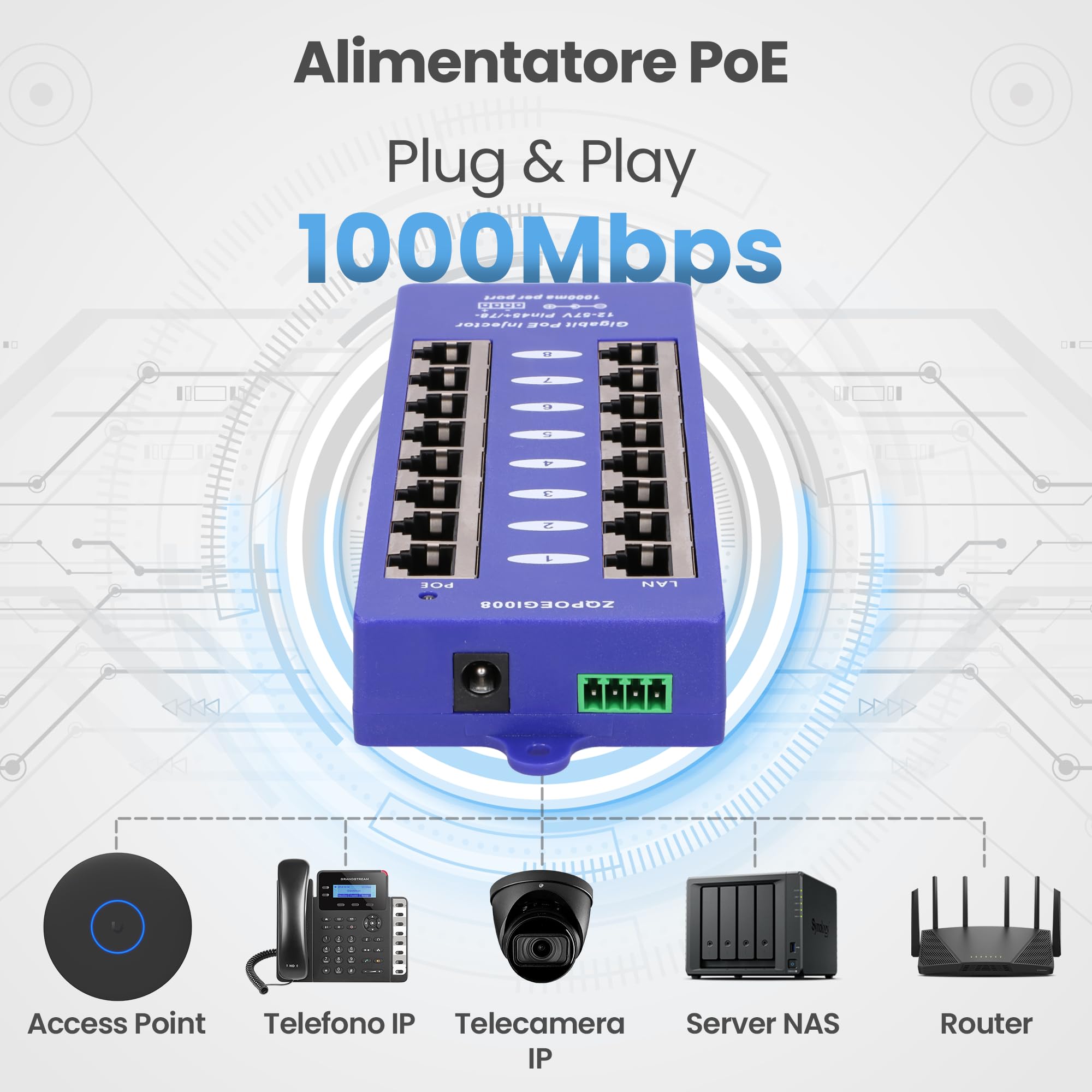EXTRALINK Poe Injector 8 porte GIGABIT EX-6365