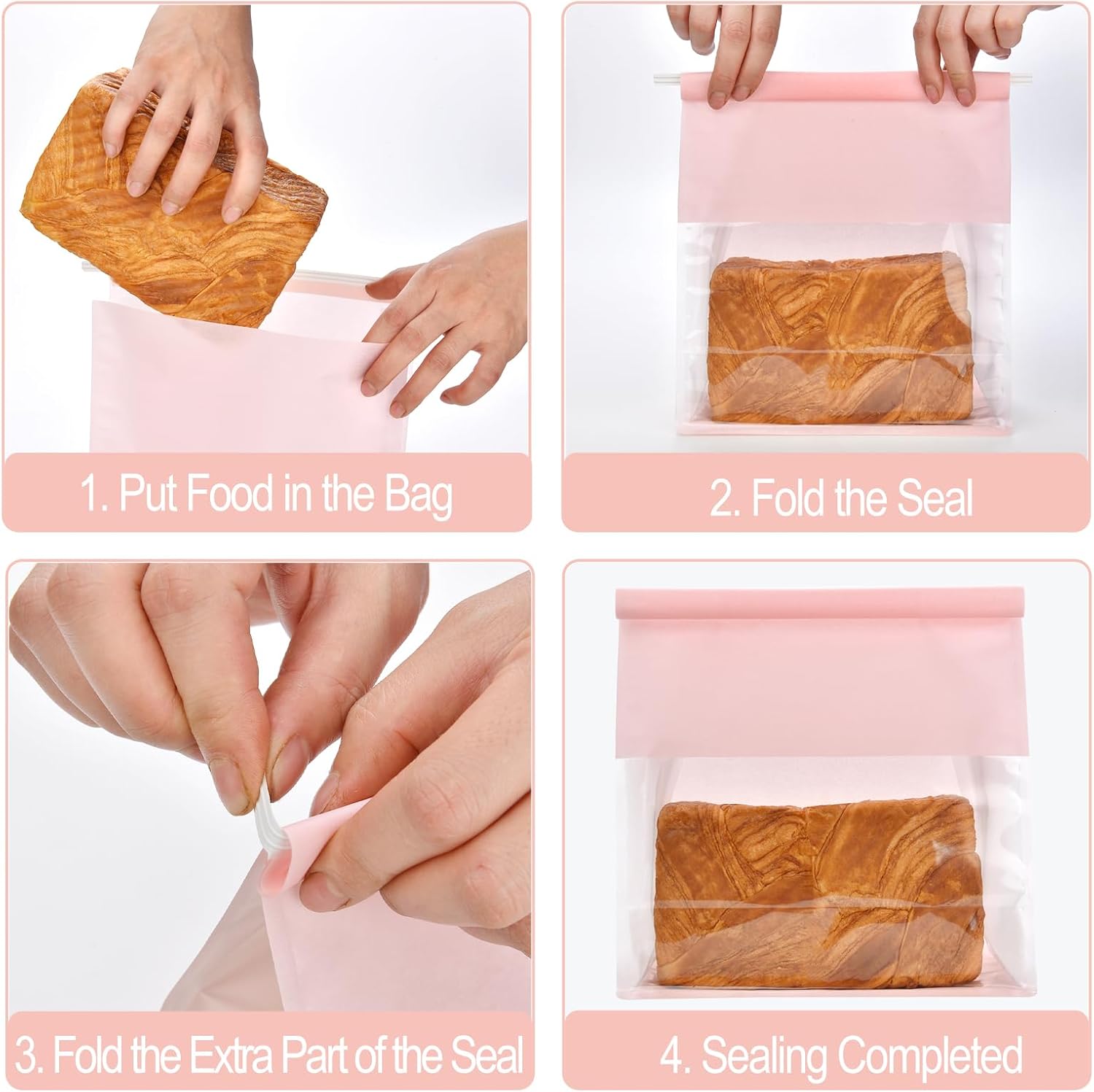 "Funcoo 100 Bread Bags with Tabs for Homemade Sourdough Bread, 8.7x4.3x11 Inches Pink Bakery Storage Bags with Window/Ties, Large Bakery Loaf Bag for Baked Goods Packaging"
