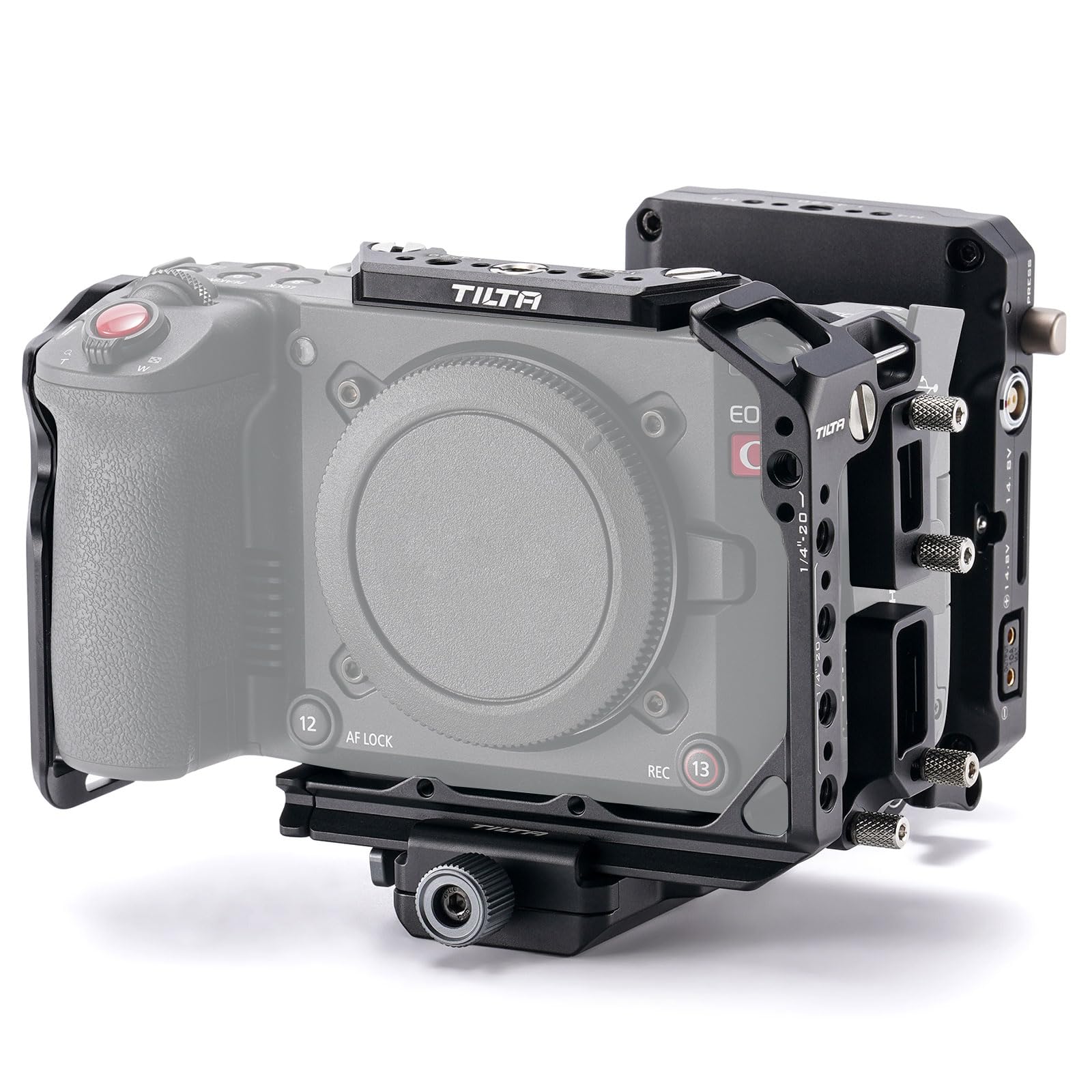 Tilta C50 Cage, Kamerakäfig-Power-Kit Kompatibel mit C50 mit ARCA-Empfänger, V-Mount-Batterieplatte – Schwarz TA-T93-C-B