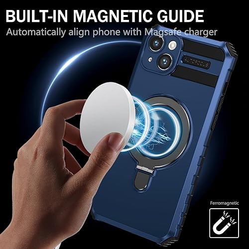 Miniatura 4 de Fudley Funda magnética para iPhone 15 Plus compatible con MagSafe con 2 protectores de pantalla de vidrio templado con soporte de anillo, grado