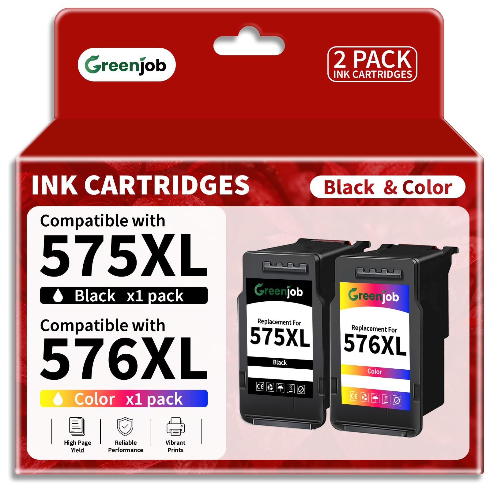 Greenjob PG-575XL CL-576XL Compatibili con Cartucce Canon 575 576 XL 575XL 576XL per Canon Pixma TR4755i TR4756i TS3752i TS3751i TS3550i TS3551i TS3750i TR4750i TR4751i (Nero e Colore)