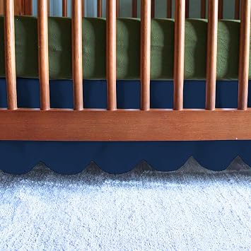 1Pcs Scalloped Edge Crib Bed Skirt - 28"x 52" + 14" Drop Lenght with Split Corners for Baby Boys Girls Soft 4-Sided Bed Skirt 100% Microfiber Fabric - Navy Blue Solid