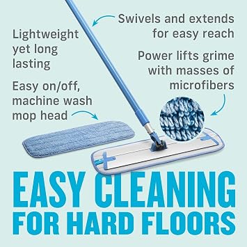 E-Cloth Deep Clean Floor Mop with Extra Replacement Head | Reusable Microfibre Flat Mop for Hardwood, Laminate, Tile, Vinyl and Stone Floors
