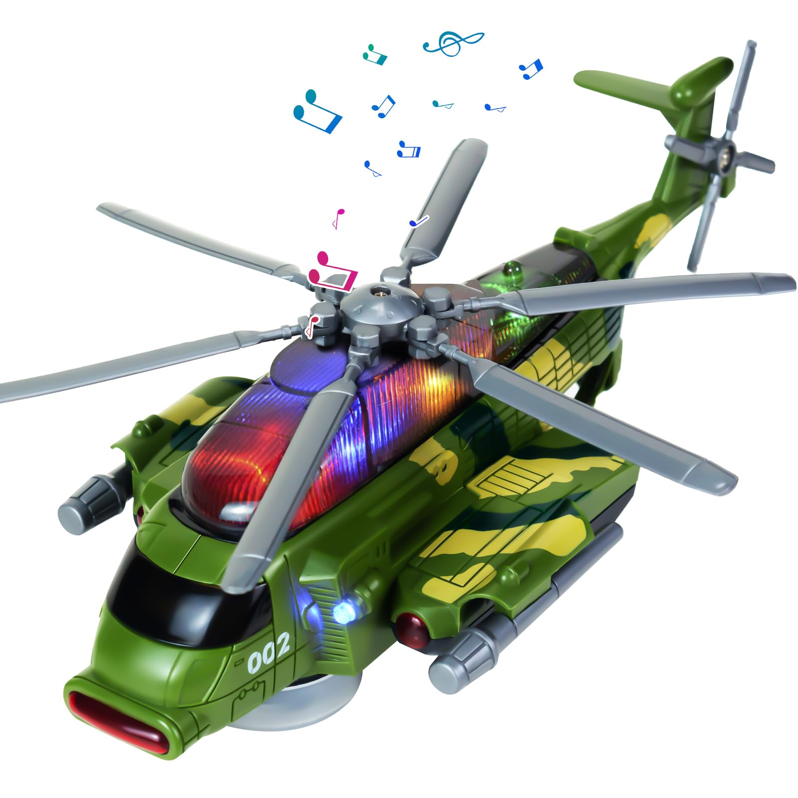 Hymaz Helicopter Toy for Kids 3-5 6 7, Army Airplane Toys for Kids Toddlers Boys Girls, Military Aeroplane Toys with Music and Lights, Bump and Go Electric Helicopter Military Toys Birthday Gifts
