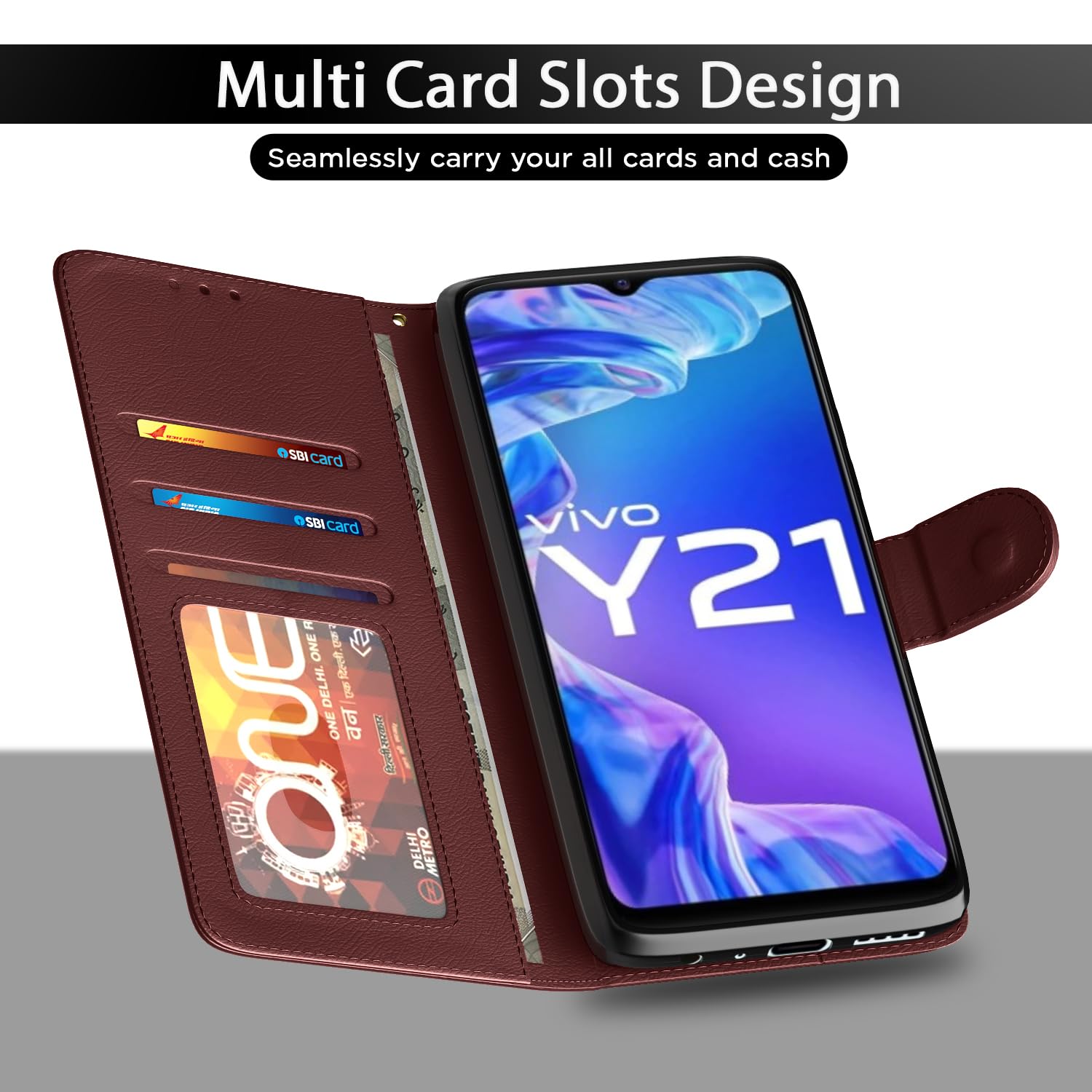 Vivo Y21 2021 Flip Cover - Leather Wallet Case -5 Vivo Y21 2021 Flip Cover - Leather Wallet Case -5