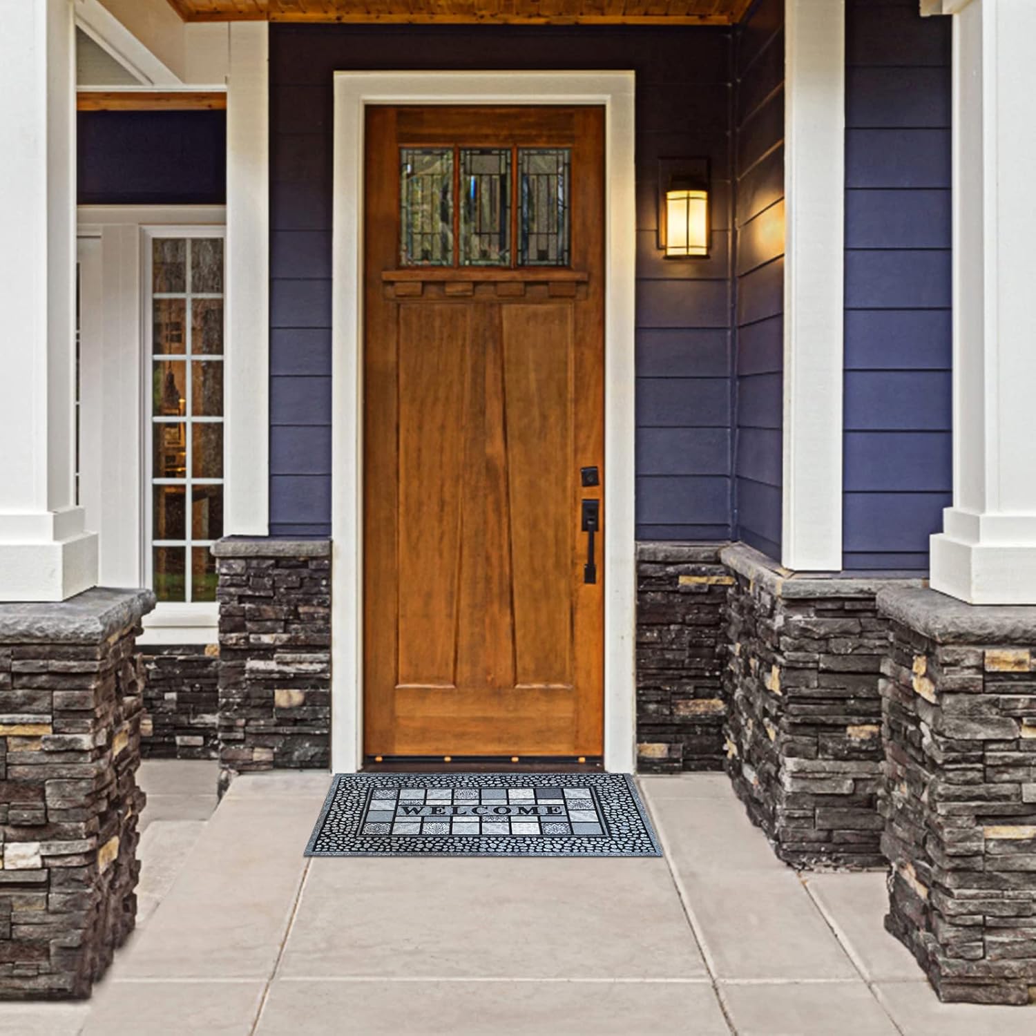 ANDSTAR Door Mat Welcome Mat 18x 30 Inch Entryway Door Mat Heavy Duty Non Slip Rubber Back Low Profile Doormat Entry Rugs Indoor Outdoor Entry Decoration for Home, Garage, Patio（1 Pc）